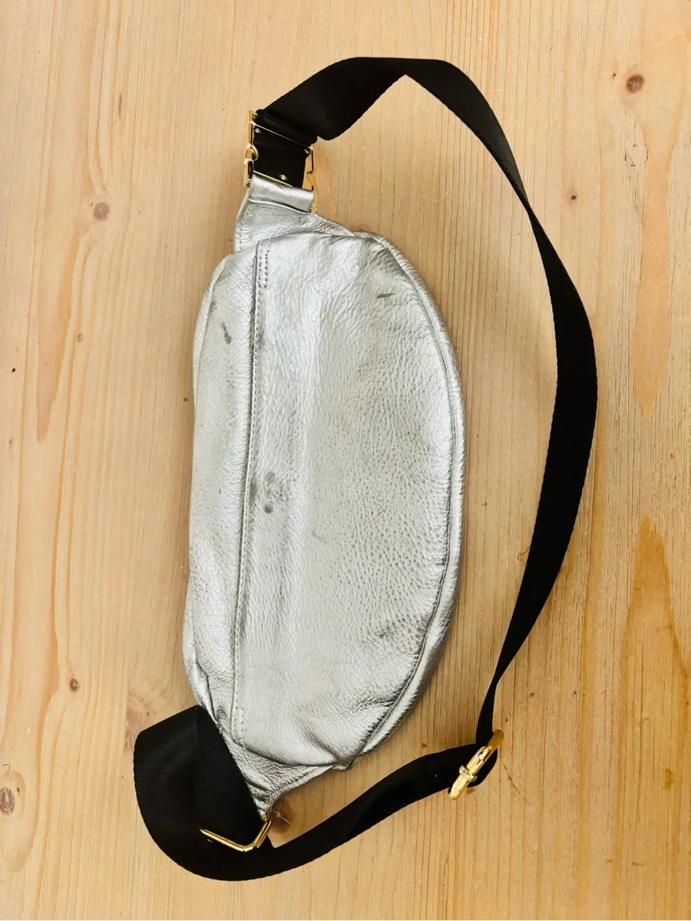Aimee Kestenberg Metallic Silver Leather Belt Bag Fanny Pack Crossbody - Picture 5 of 8
